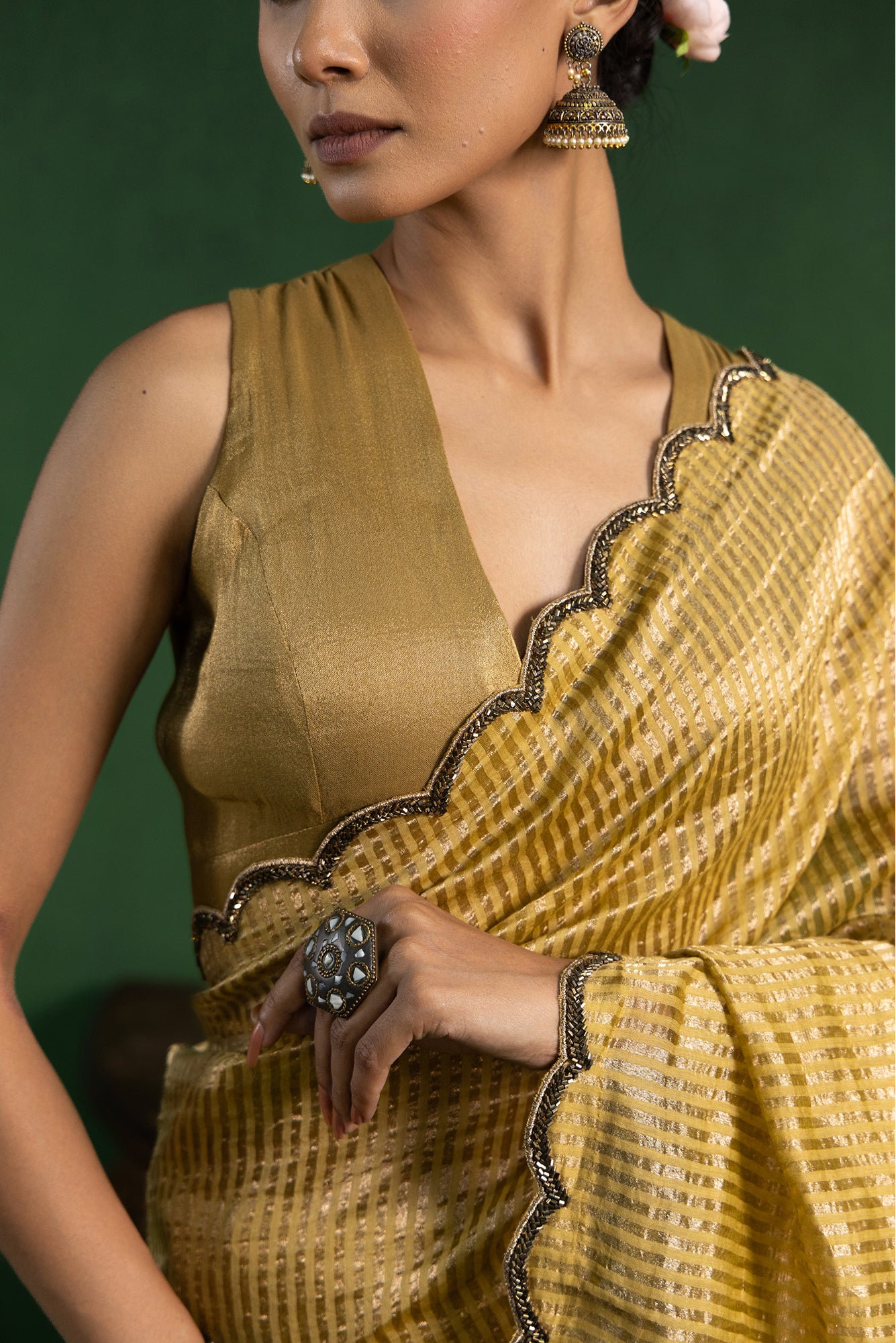 Autumn Mustard Pure Zari Stripes Saree
