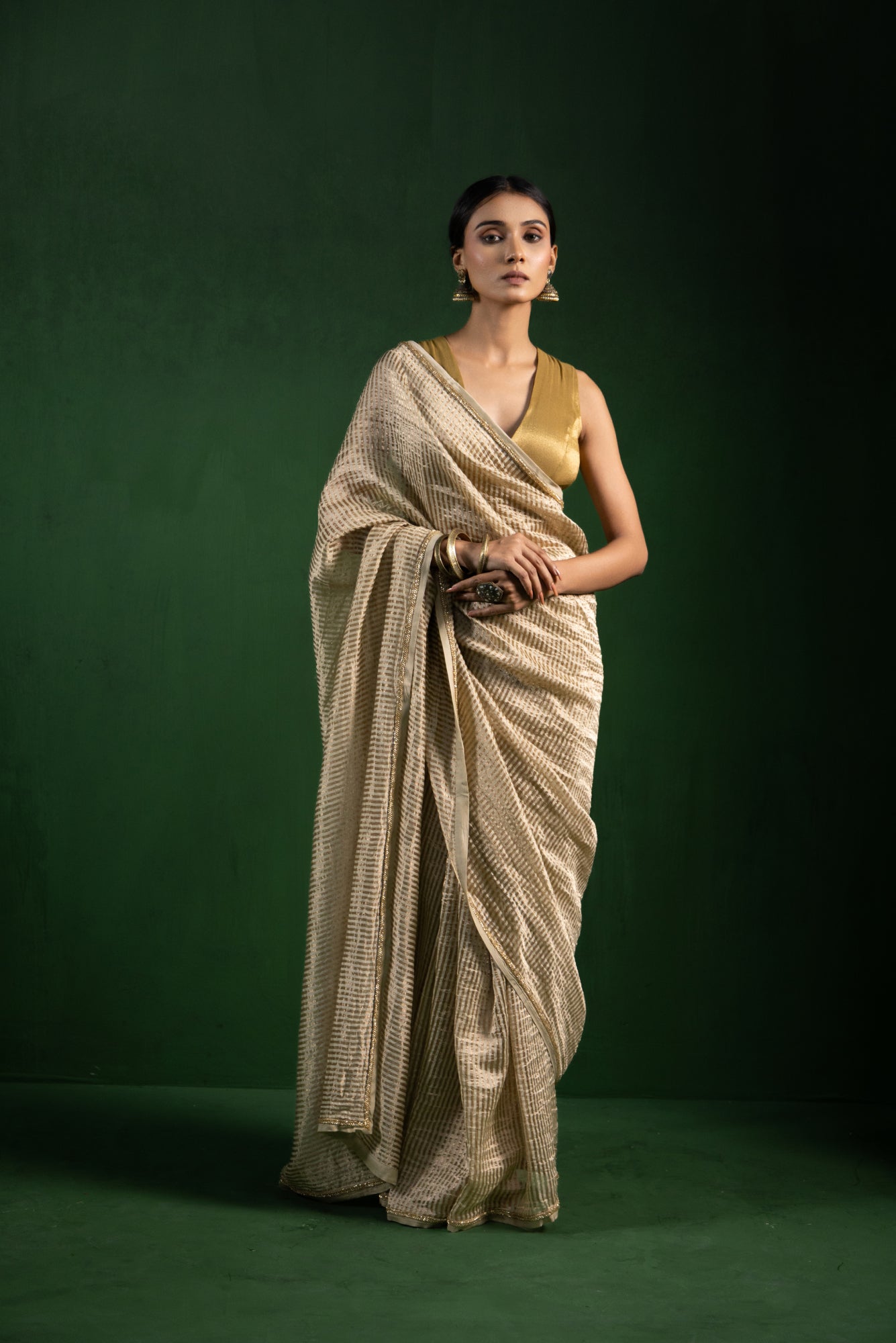 Champagne Dust Pure Zari Stripes Saree
