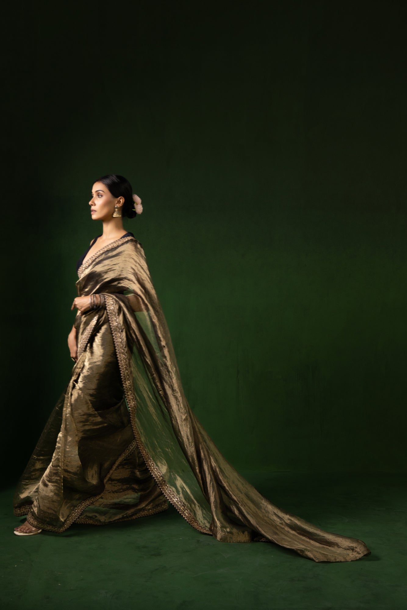 Moonlight Gold Silk Organza Tissue Saree