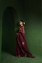 Wine Peony Organza Saree