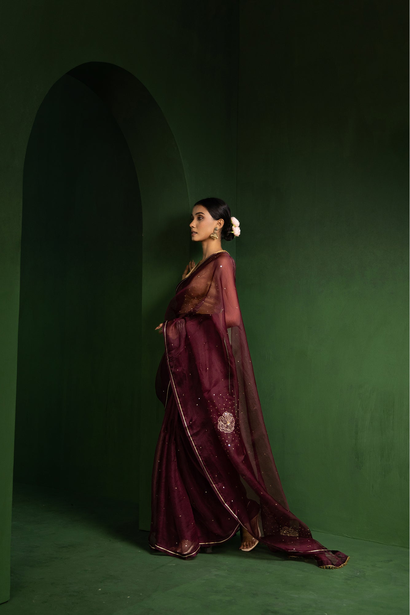 Wine Peony Organza Saree