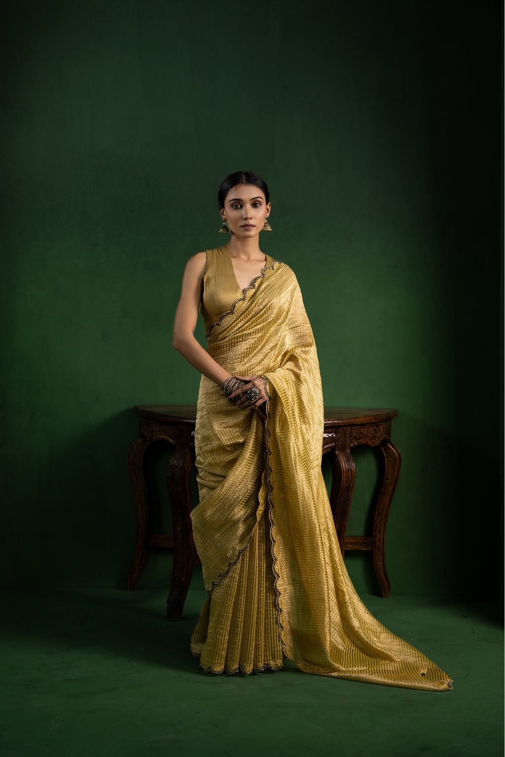 Autumn Mustard Pure Zari Stripes Saree