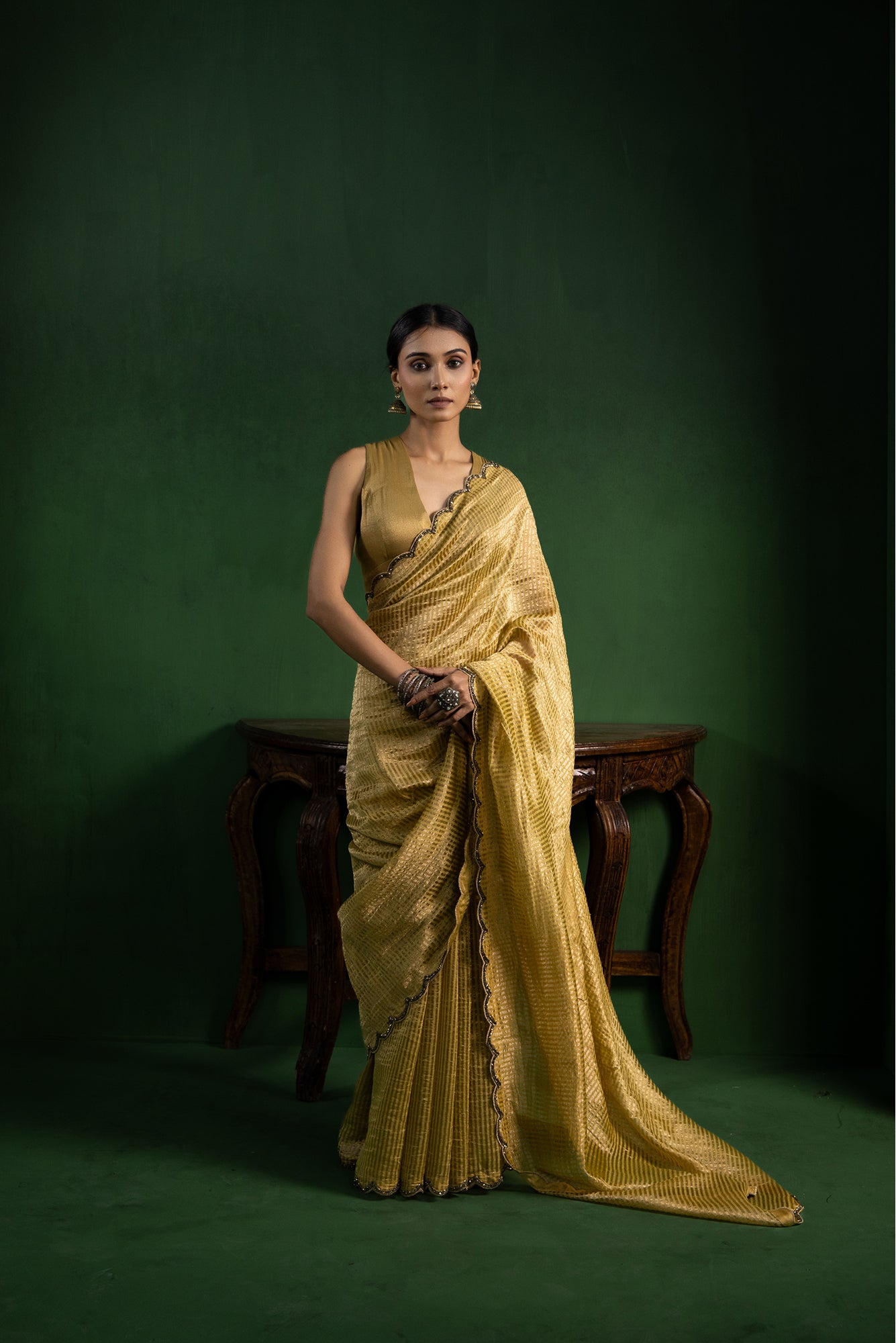 Autumn Mustard Pure Zari Stripes Saree