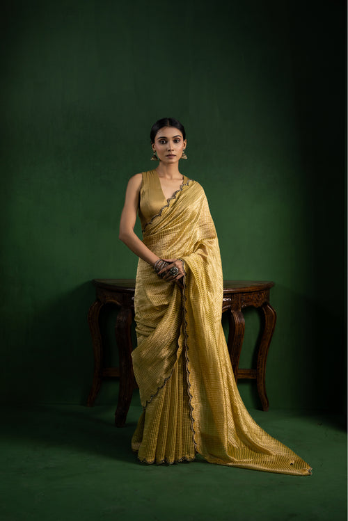 Autumn Mustard Pure Zari Stripes Saree