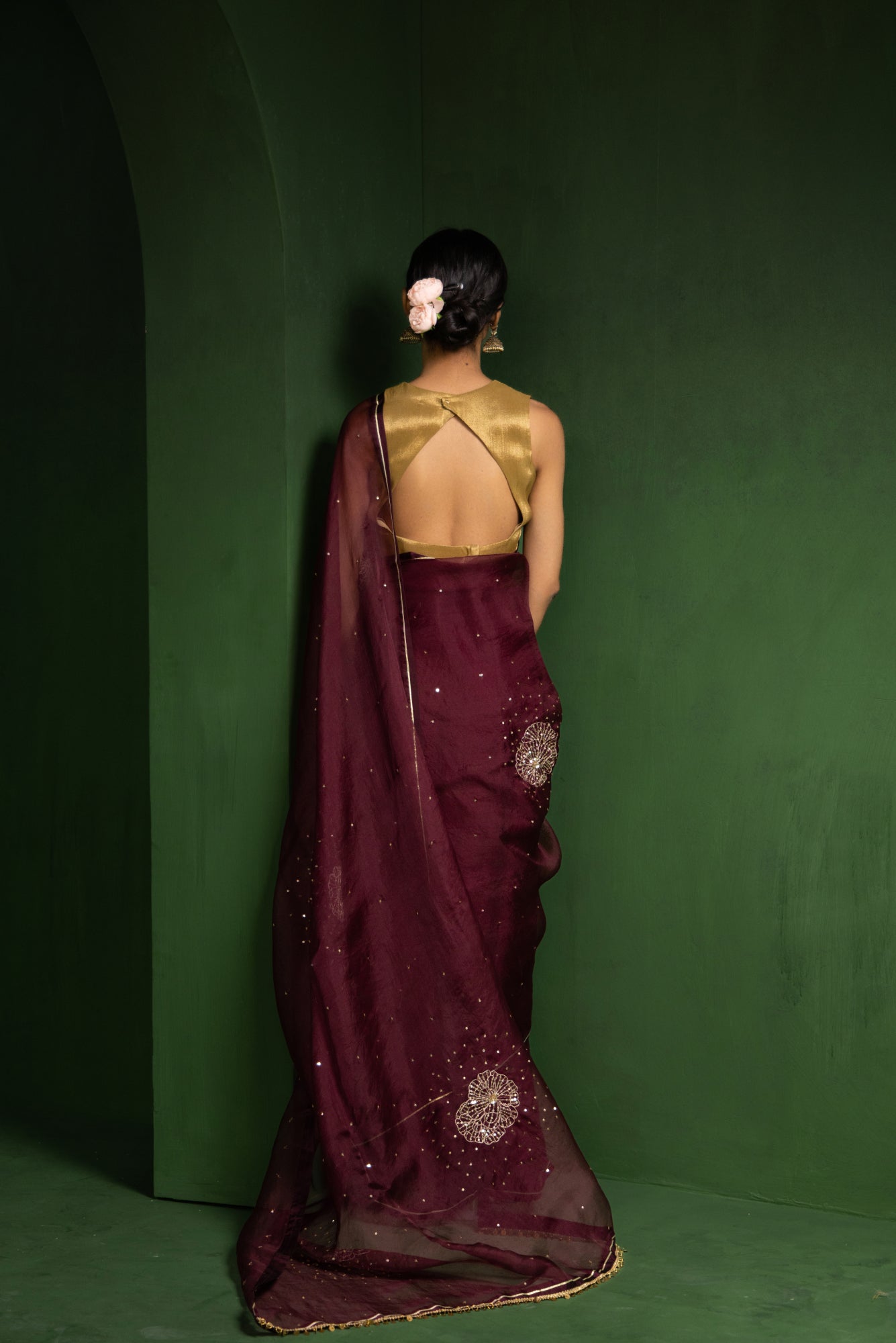 Wine Peony Organza Saree