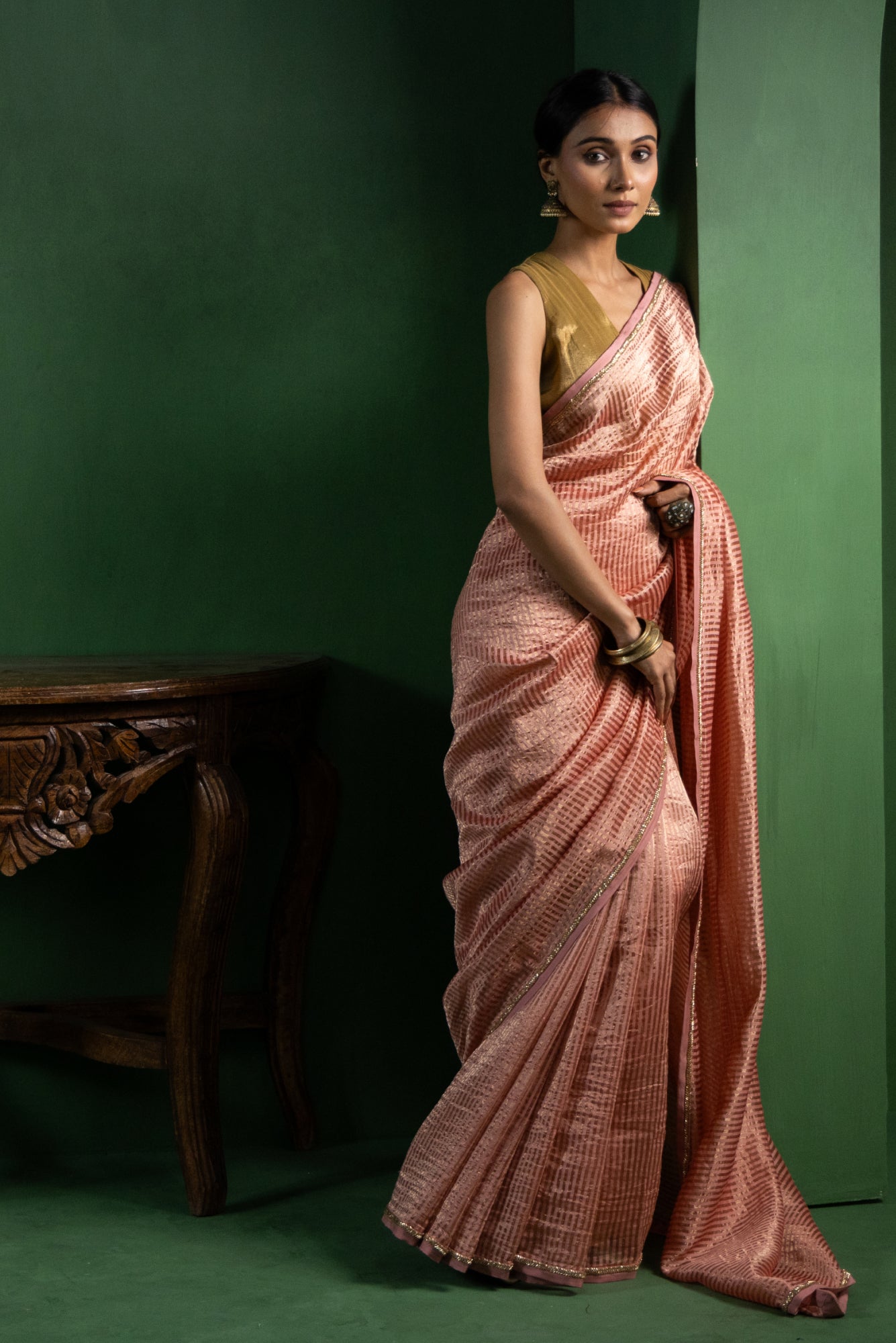 Blush Rust Pure Zari Stripes Saree