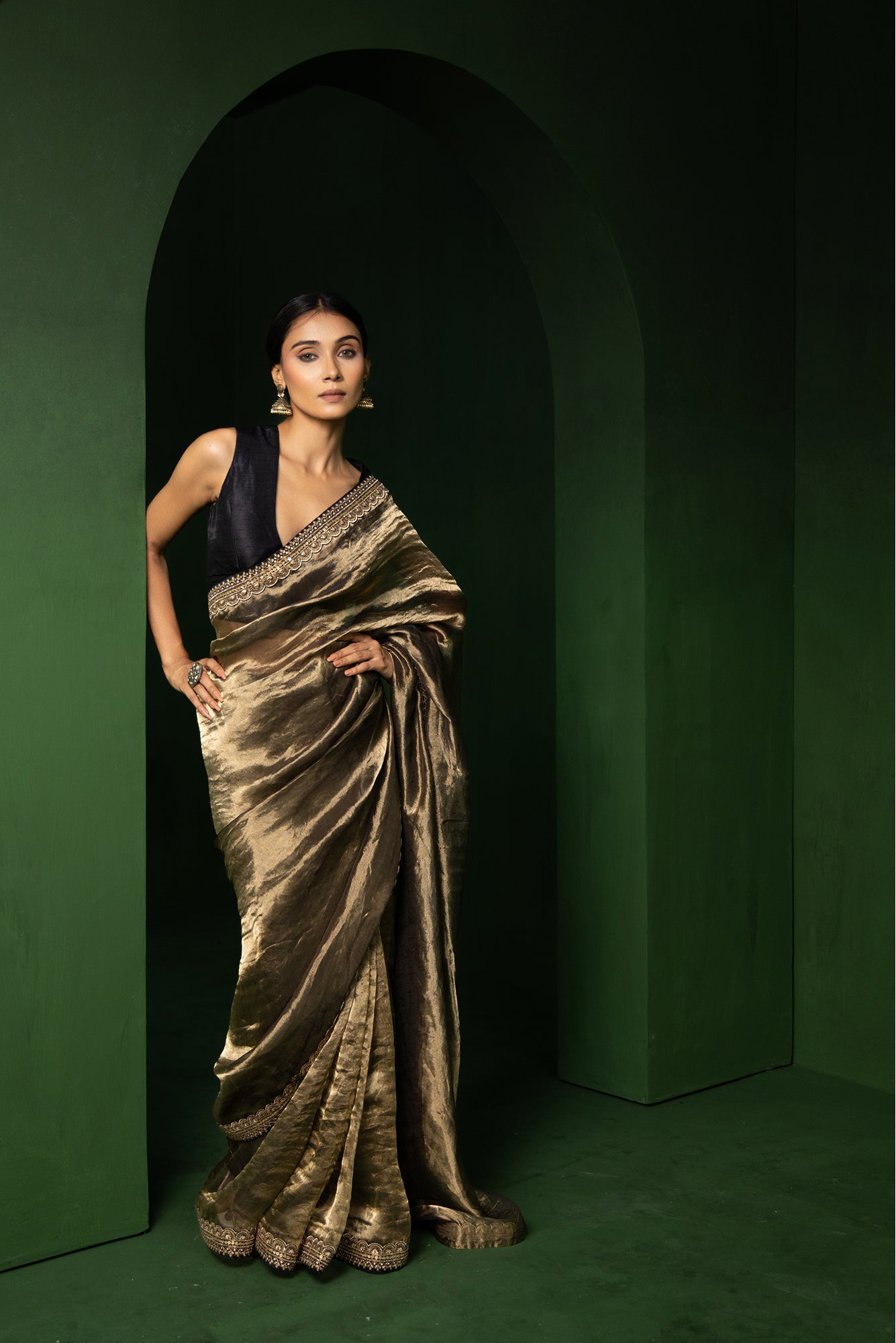 Moonlight Gold Silk Organza Tissue Saree