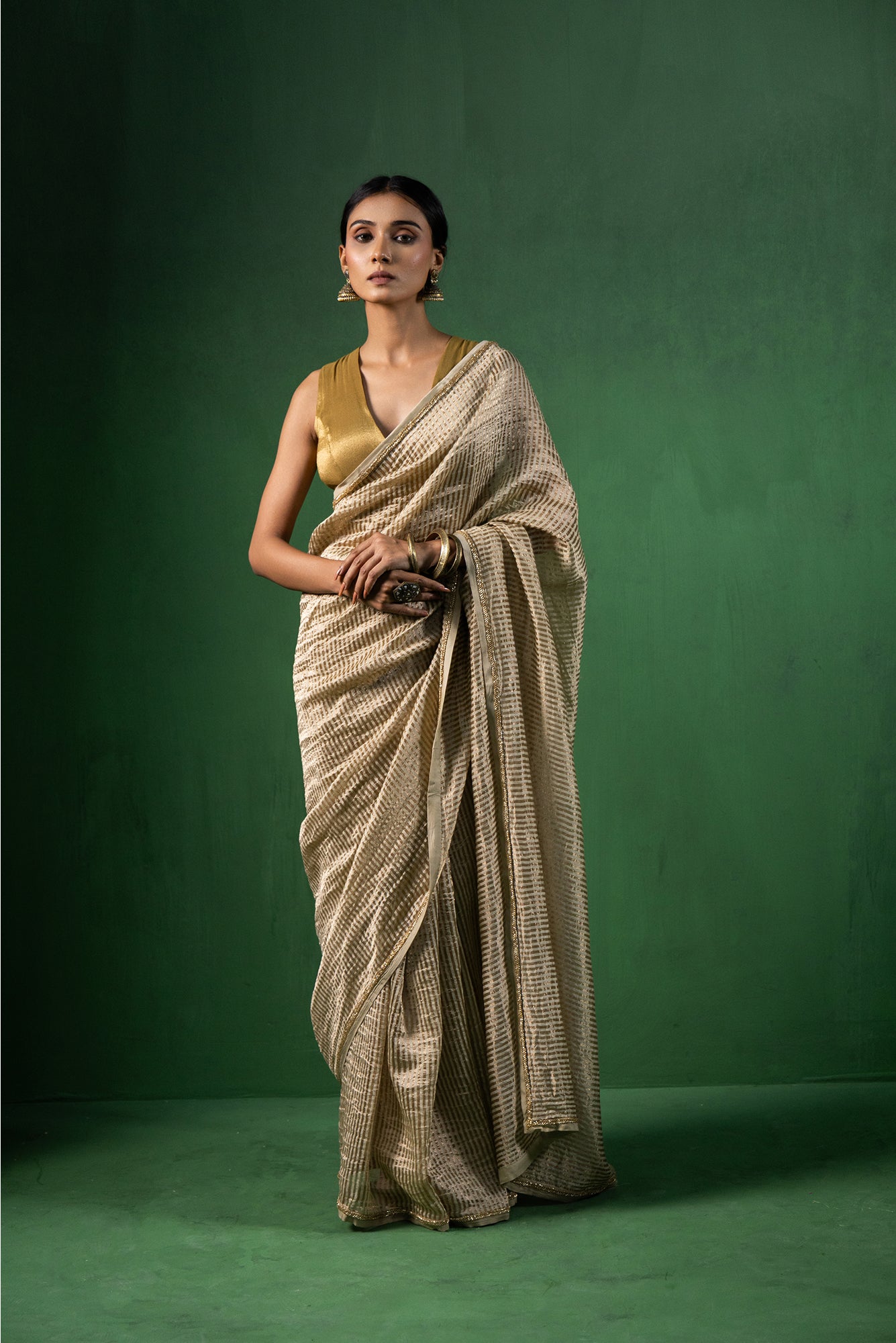 Champagne Dust Pure Zari Stripes Saree