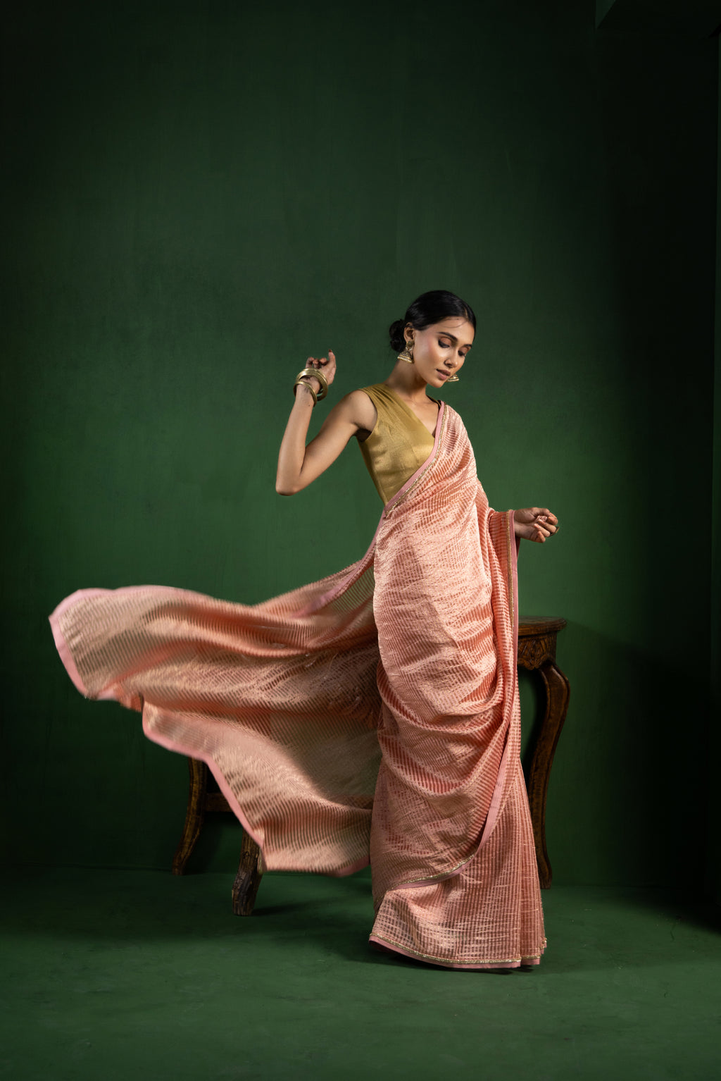 Blush Rust Pure Zari Stripes Saree