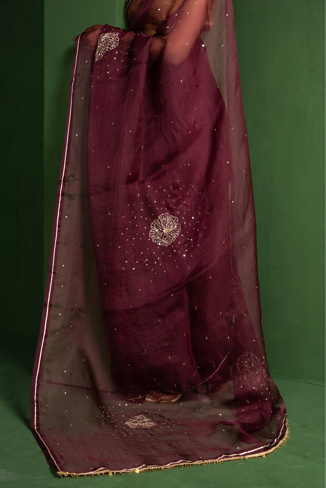 Wine Peony Organza Saree