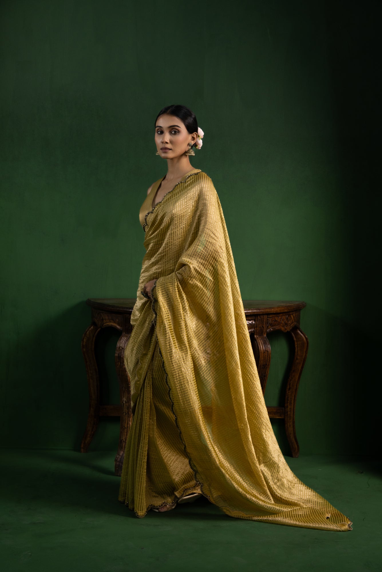 Autumn Mustard Pure Zari Stripes Saree