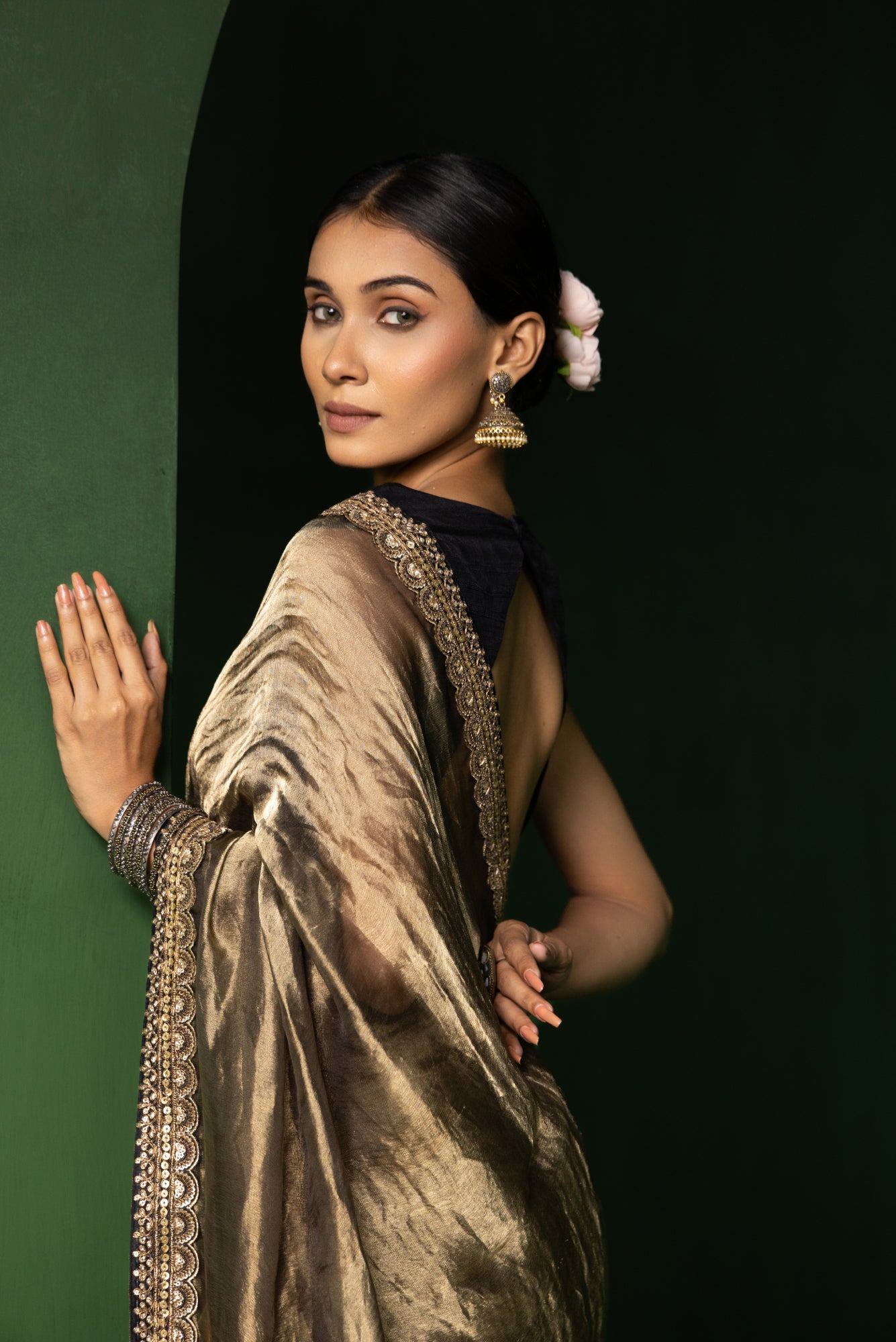 Moonlight Gold Silk Organza Tissue Saree