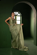 Sage Green Peony Organza Saree