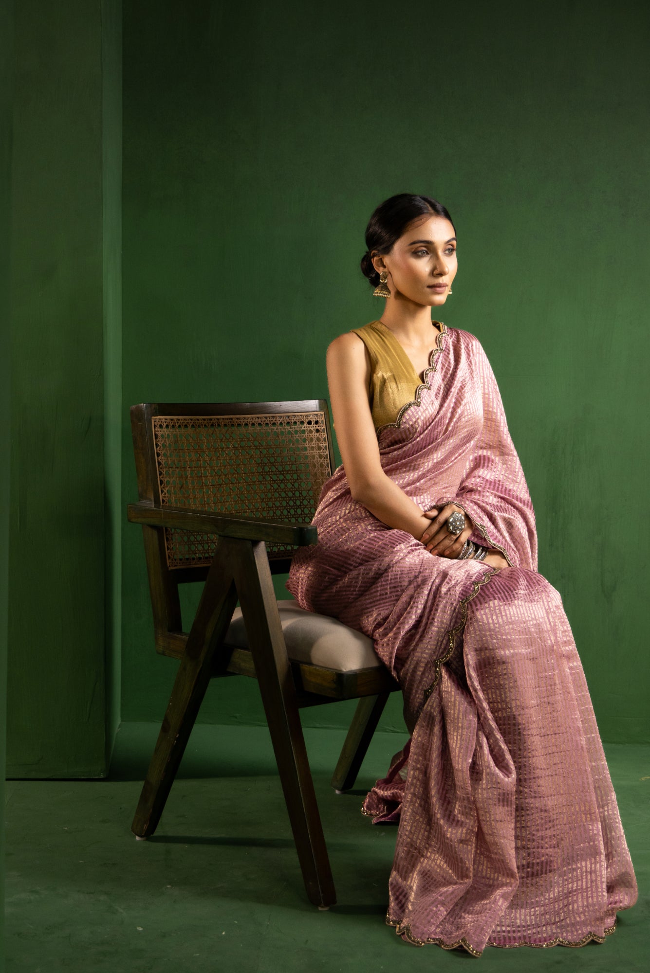 Vintage Mauve Pure Zari Stripes Saree