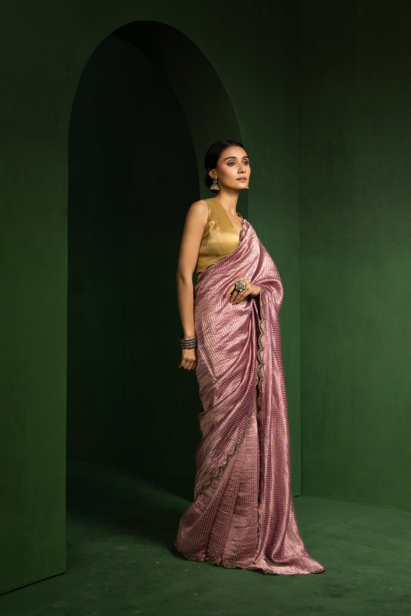 Vintage Mauve Pure Zari Stripes Saree