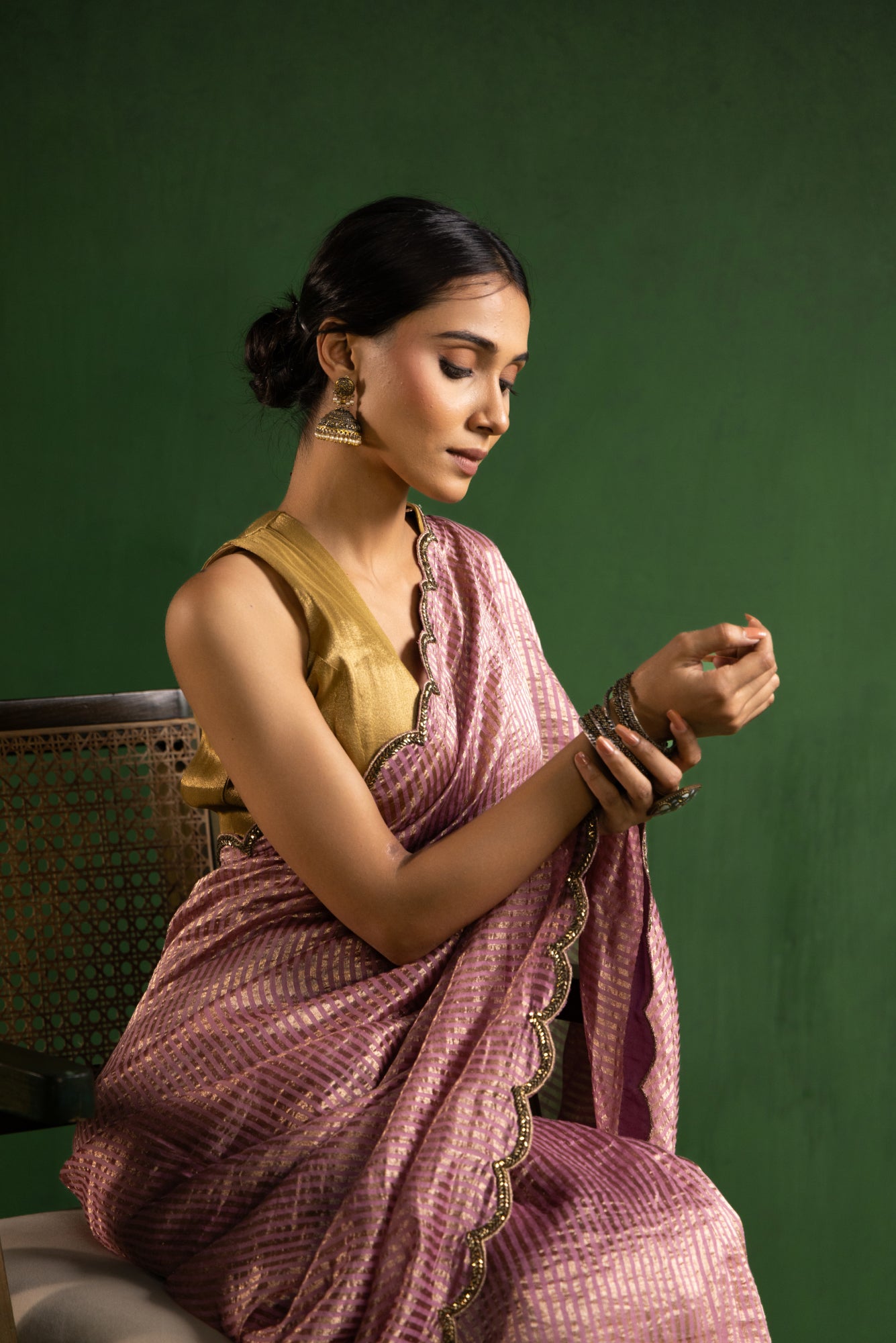 Vintage Mauve Pure Zari Stripes Saree