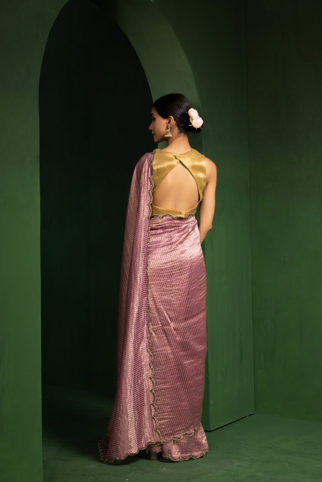 Vintage Mauve Pure Zari Stripes Saree