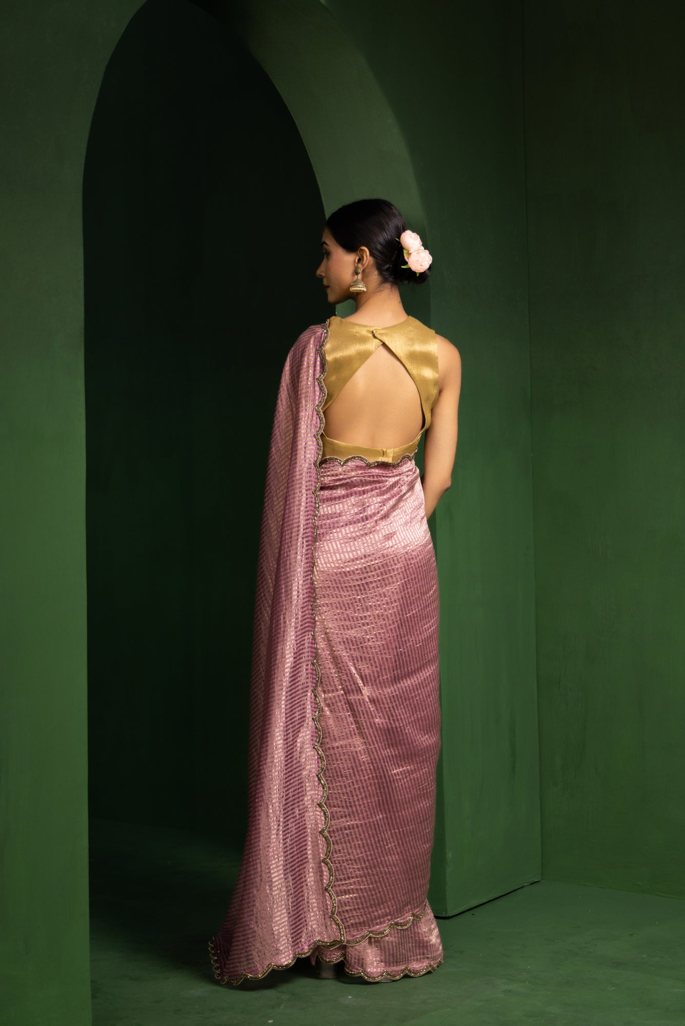 Vintage Mauve Pure Zari Stripes Saree
