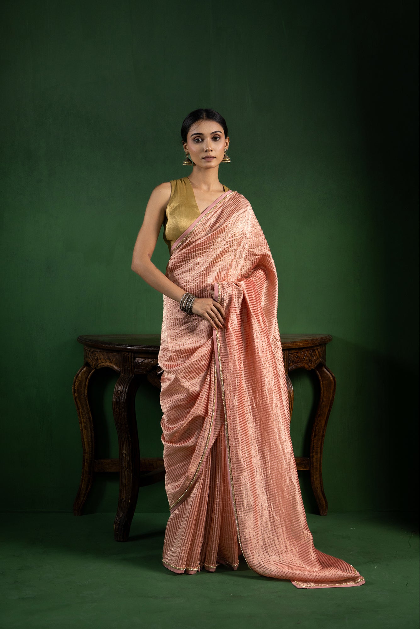 Blush Rust Pure Zari Stripes Saree