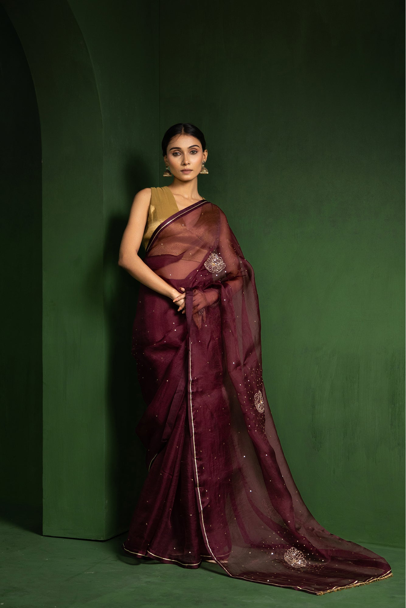 Wine Peony Organza Saree