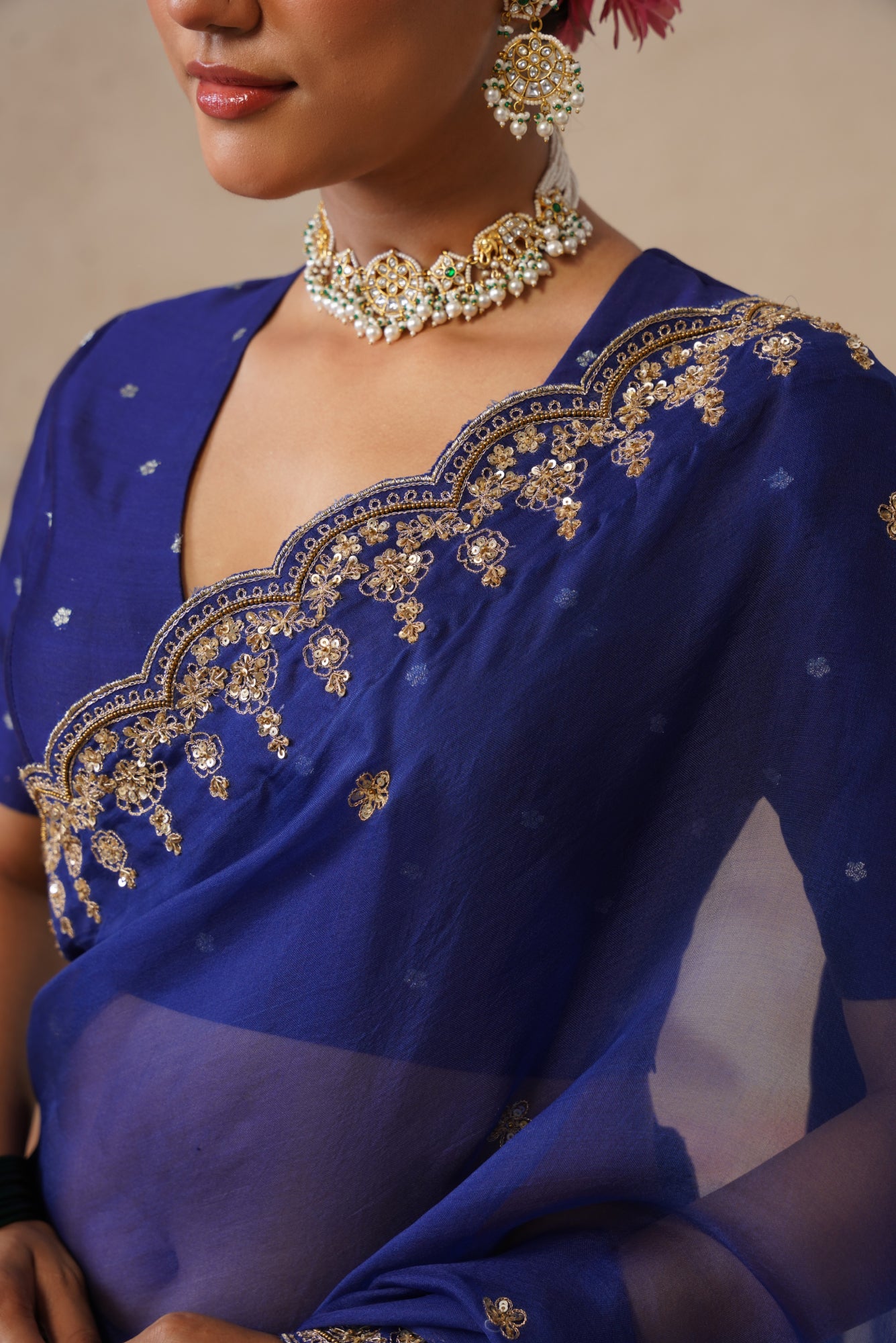 Zoha Scallop Ink Blue Saree