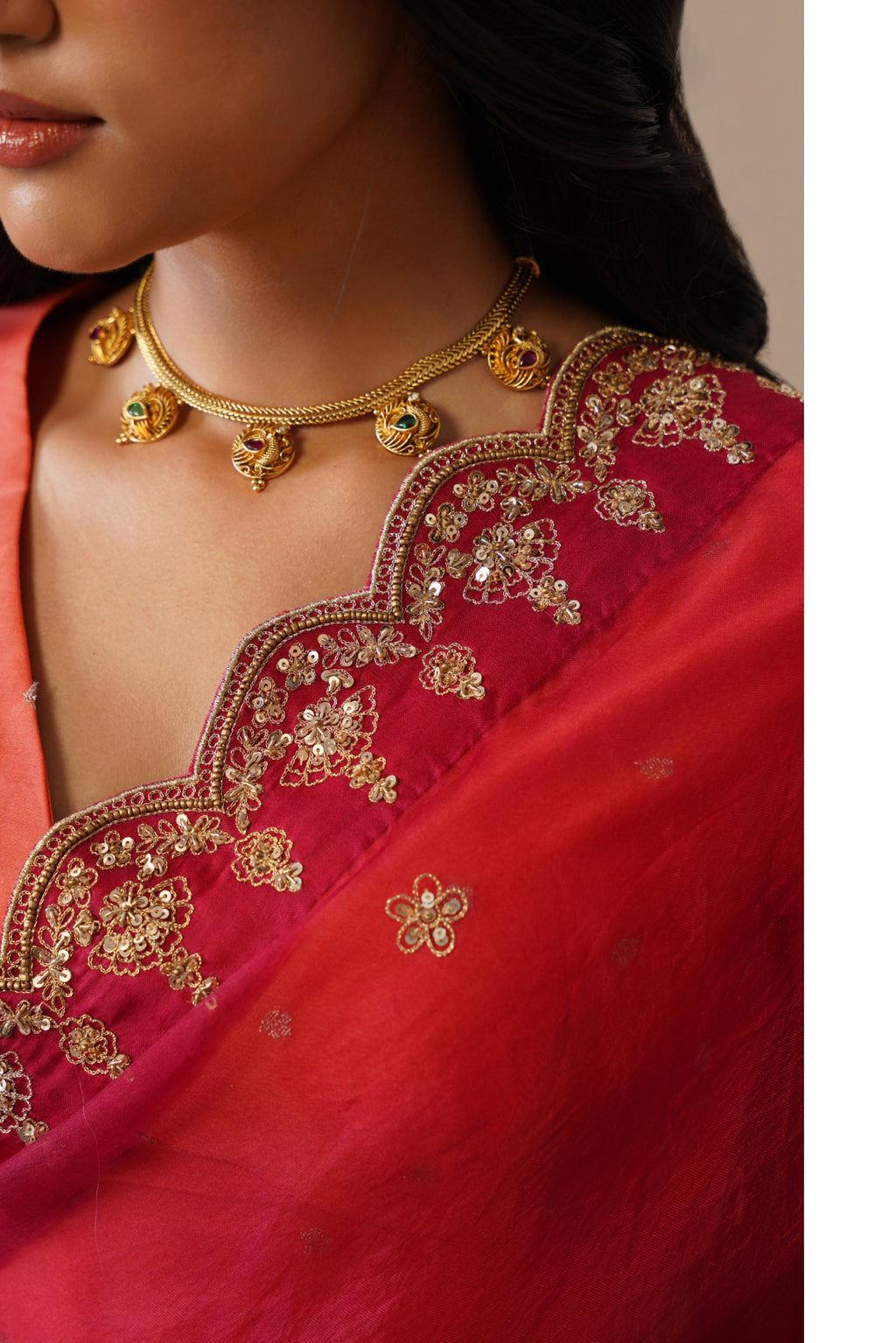 Zoha Scallop Plum Saree