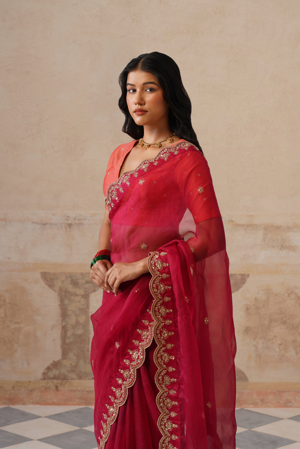 Zoha Scallop Plum Saree