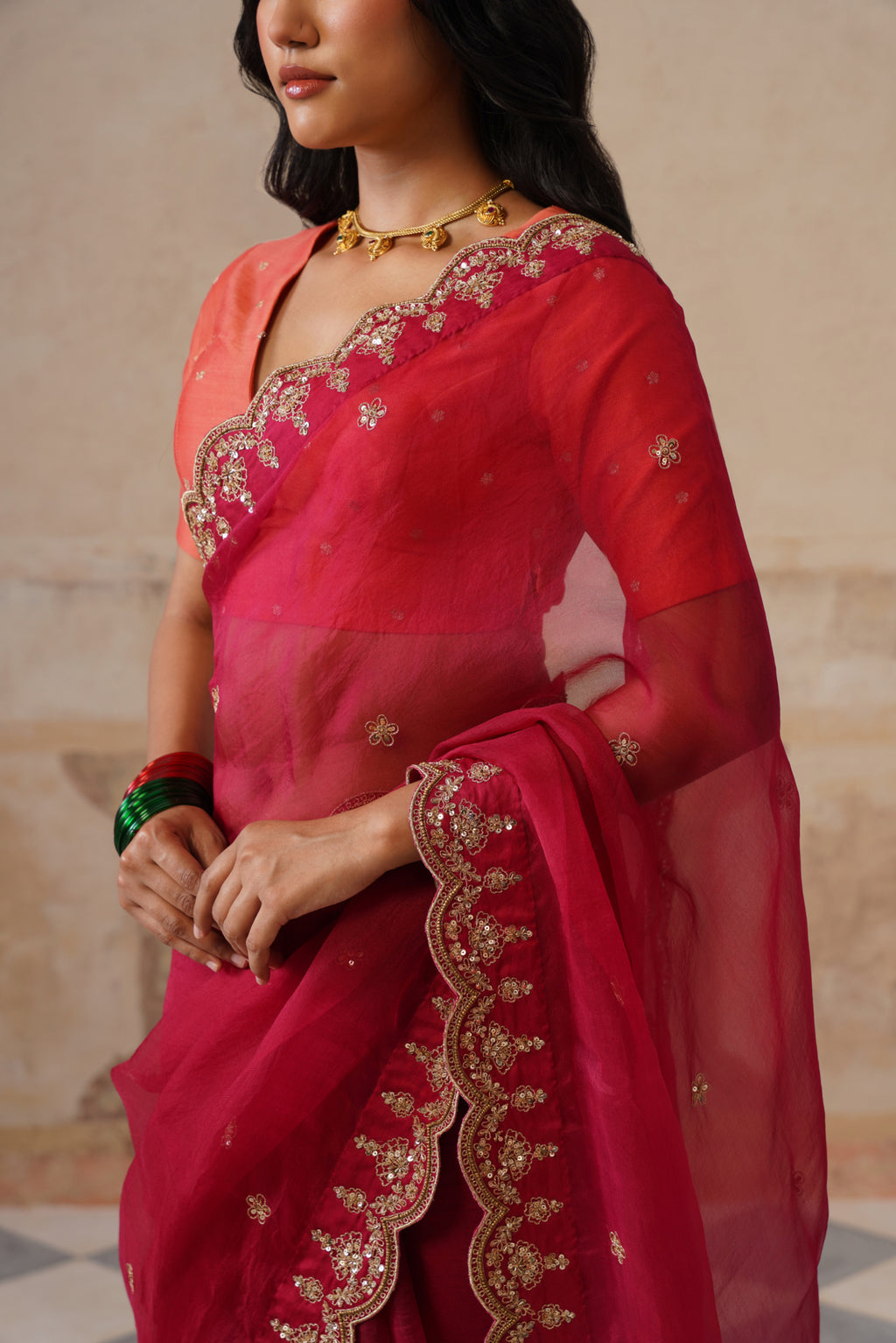 Zoha Scallop Plum Saree