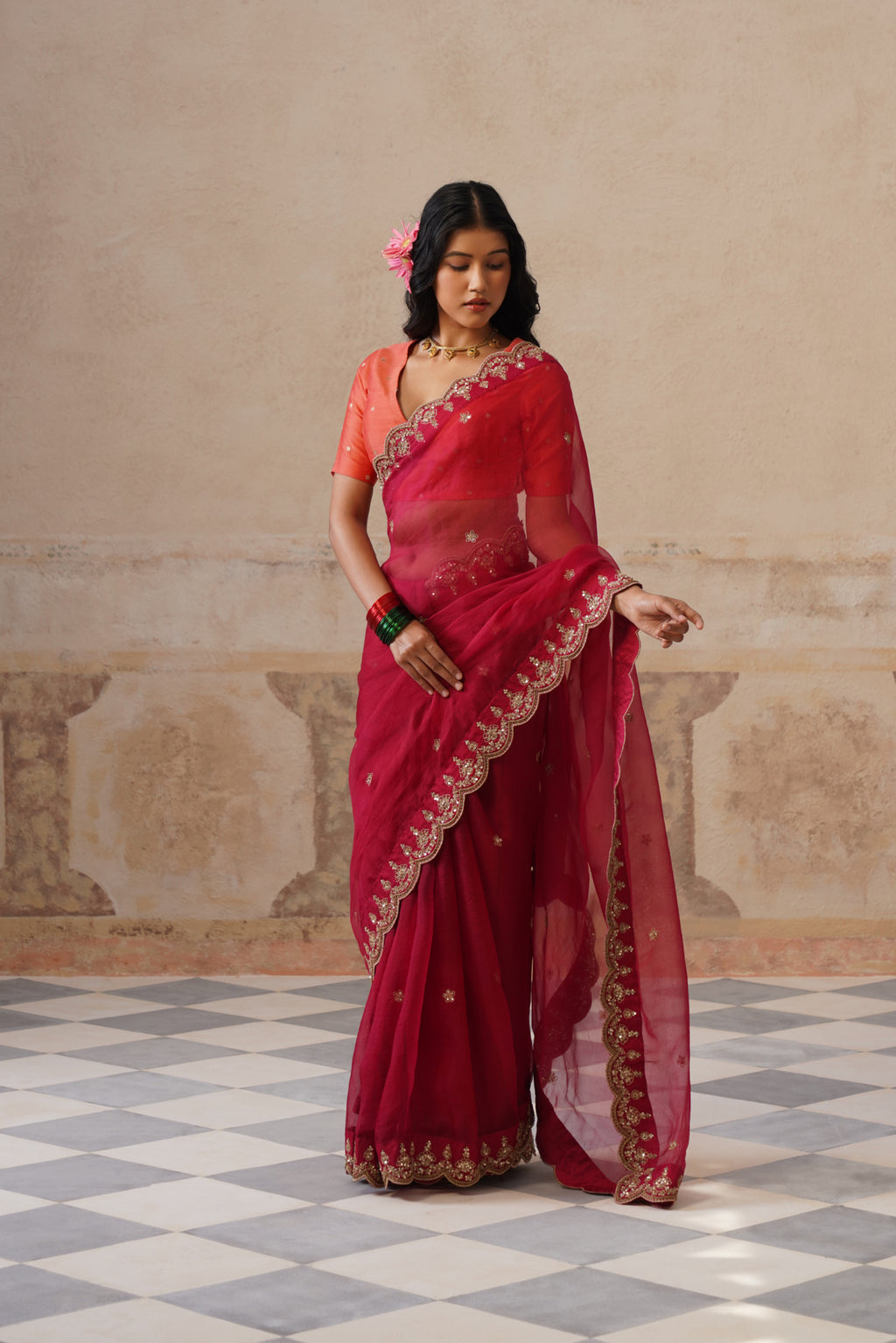 Zoha Scallop Plum Saree