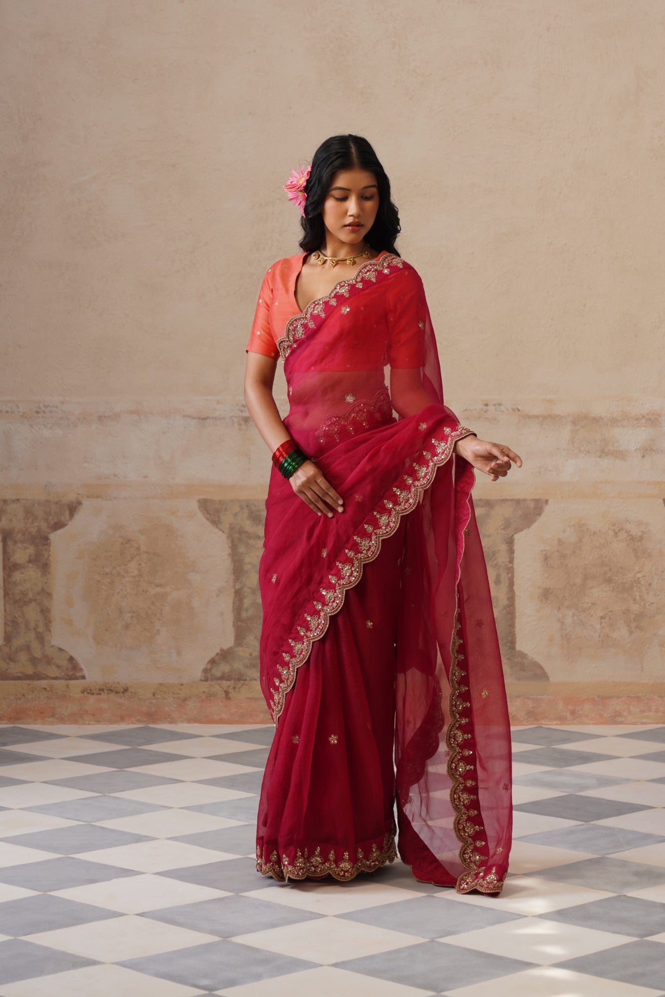 Zoha Scallop Plum Saree