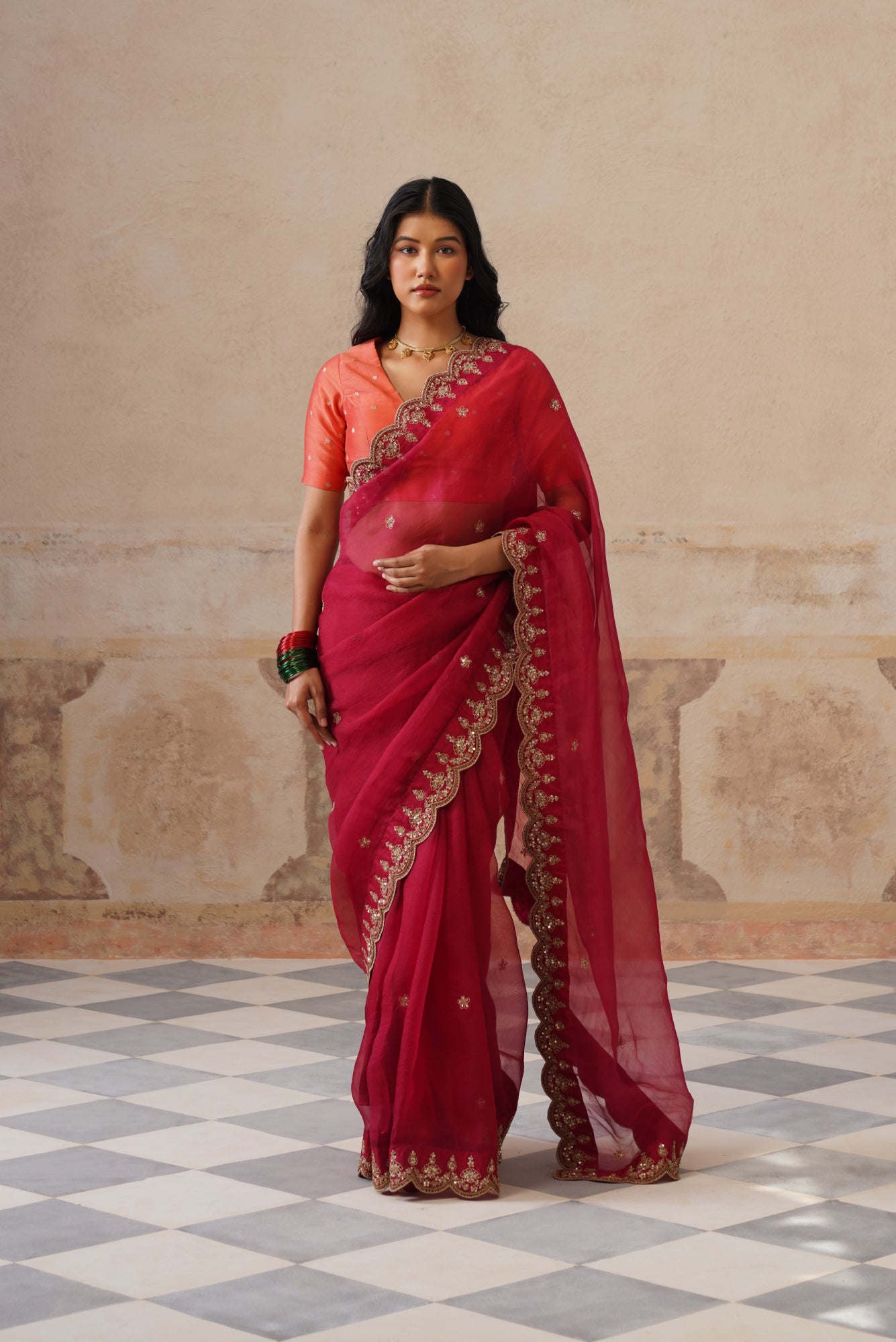 Zoha Scallop Plum Saree