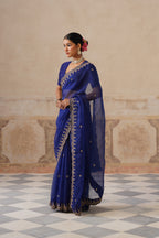 Zoha Scallop Ink Blue Saree