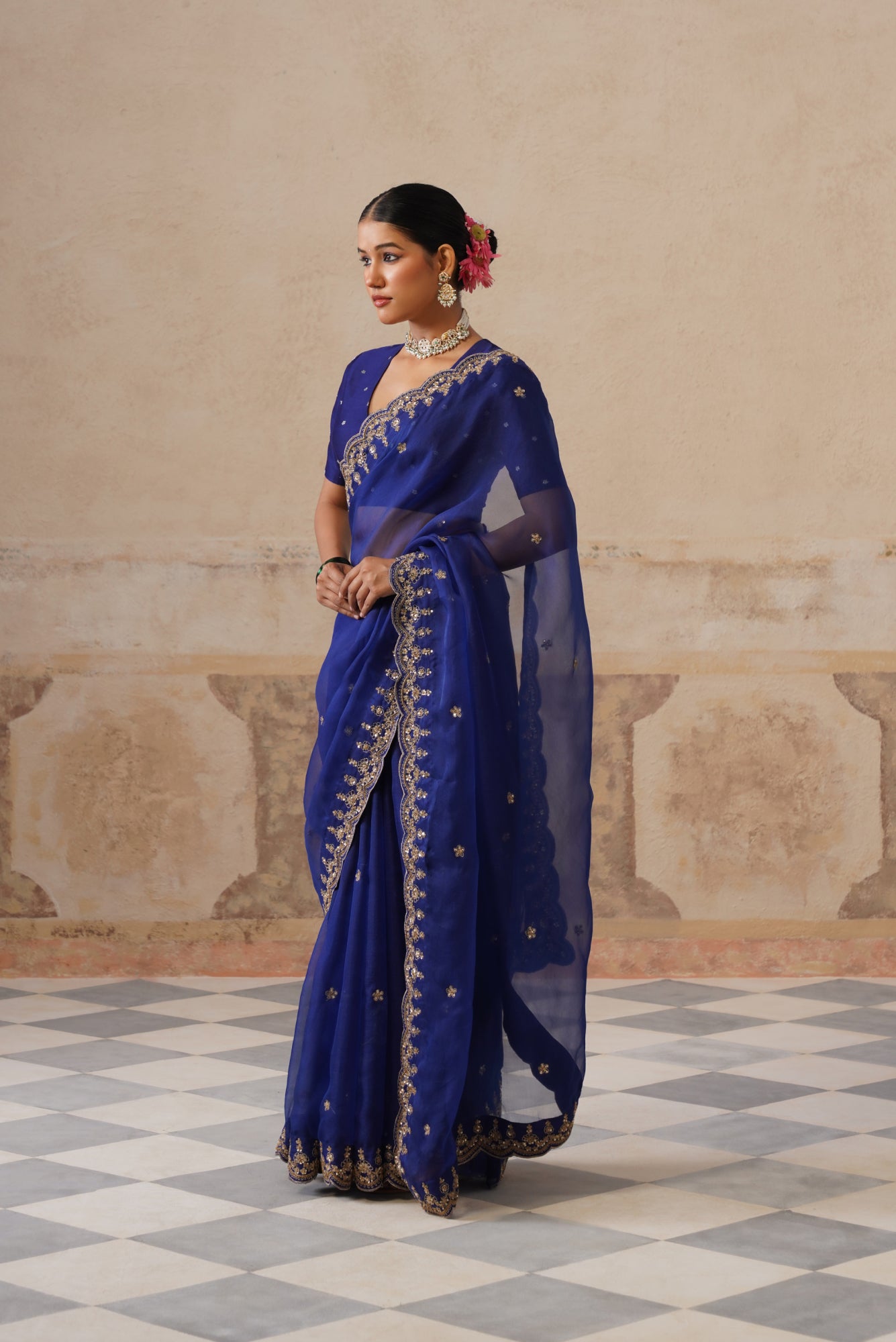 Zoha Scallop Ink Blue Saree