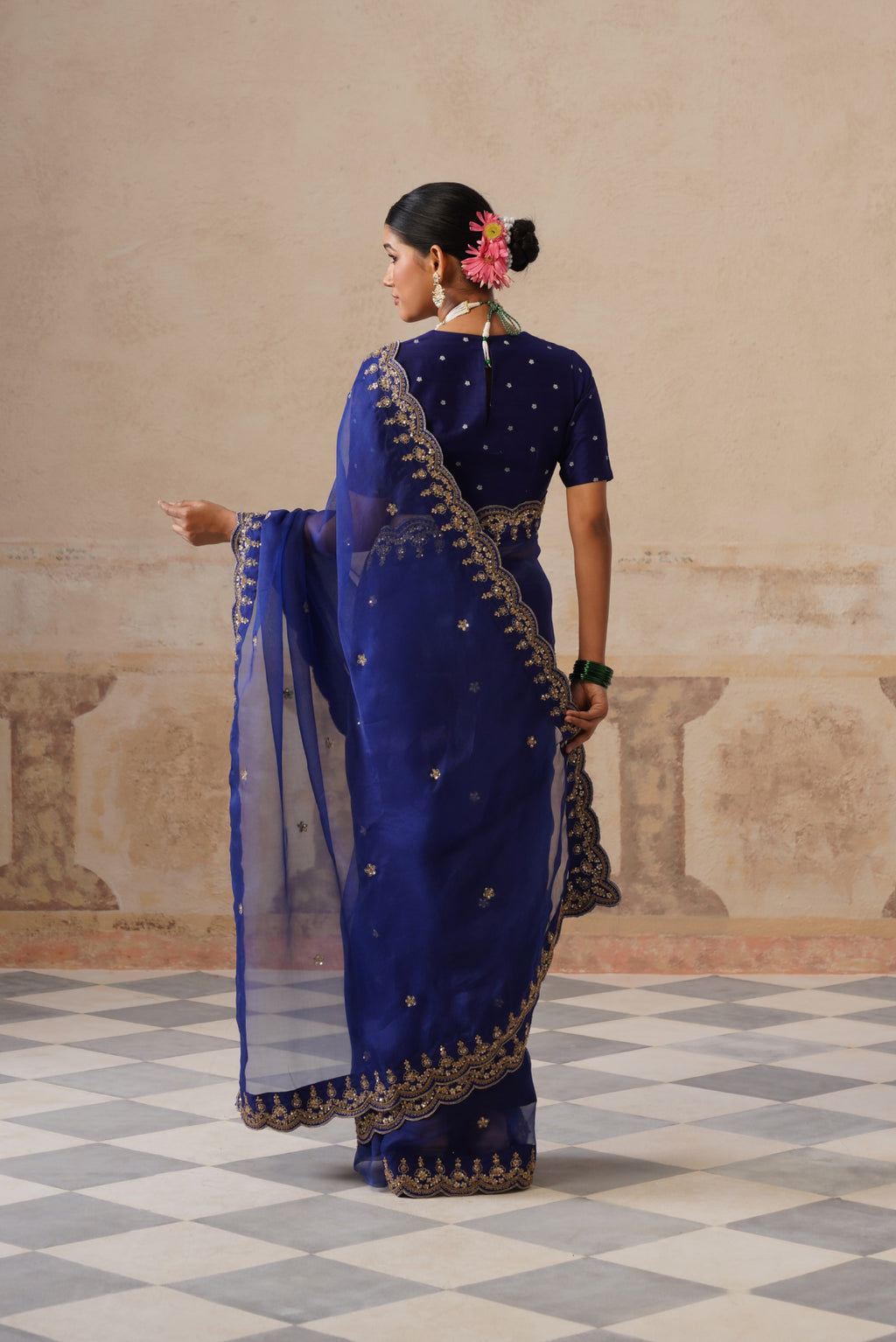 Zoha Scallop Ink Blue Saree