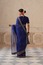 Zoha Scallop Ink Blue Saree