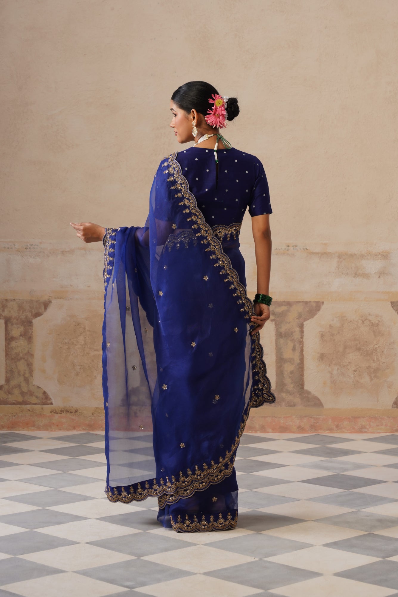 Zoha Scallop Ink Blue Saree