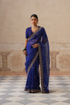 Zoha Scallop Ink Blue Saree