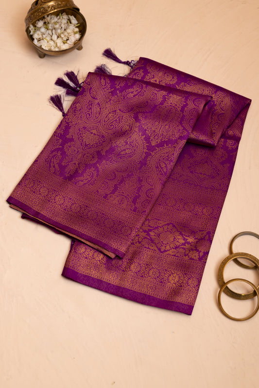 Raw Silk Wine Zari Saree