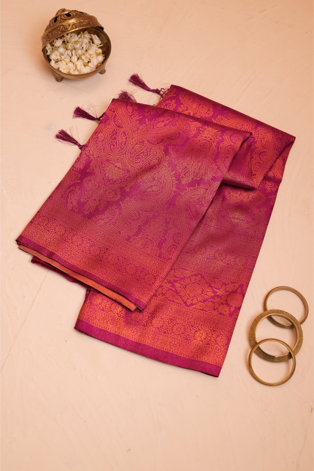 Raw Silk Pink Zari Saree