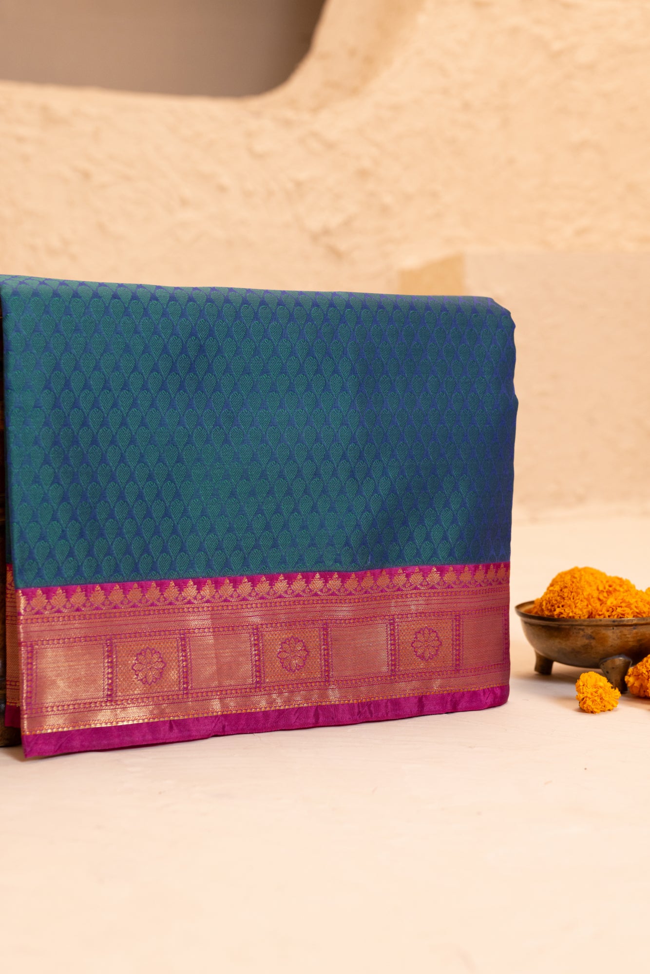 Blue Pink Kora Saree