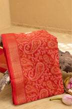 Red Ikkat Banarasi Saree