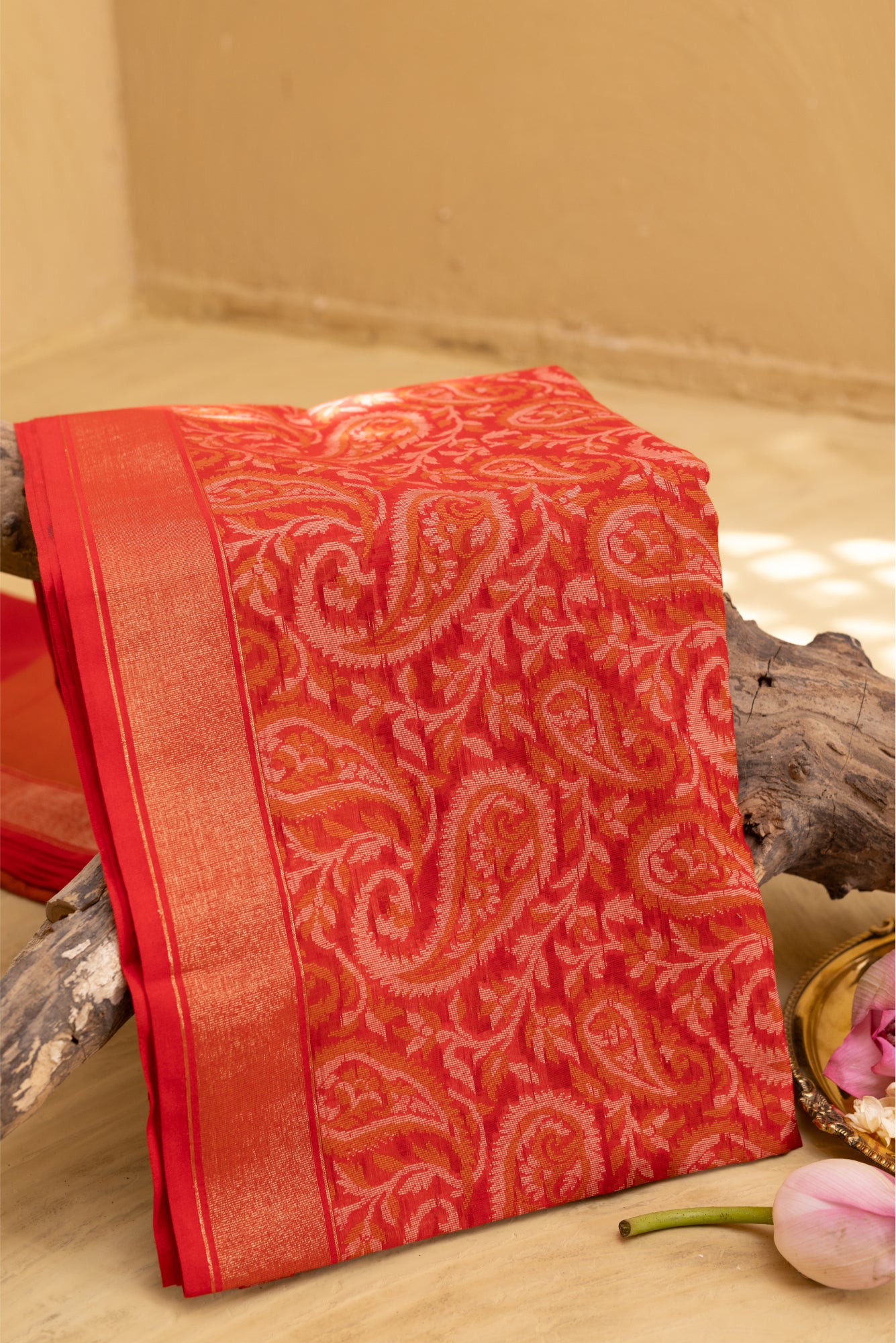 Red Ikkat Banarasi Saree