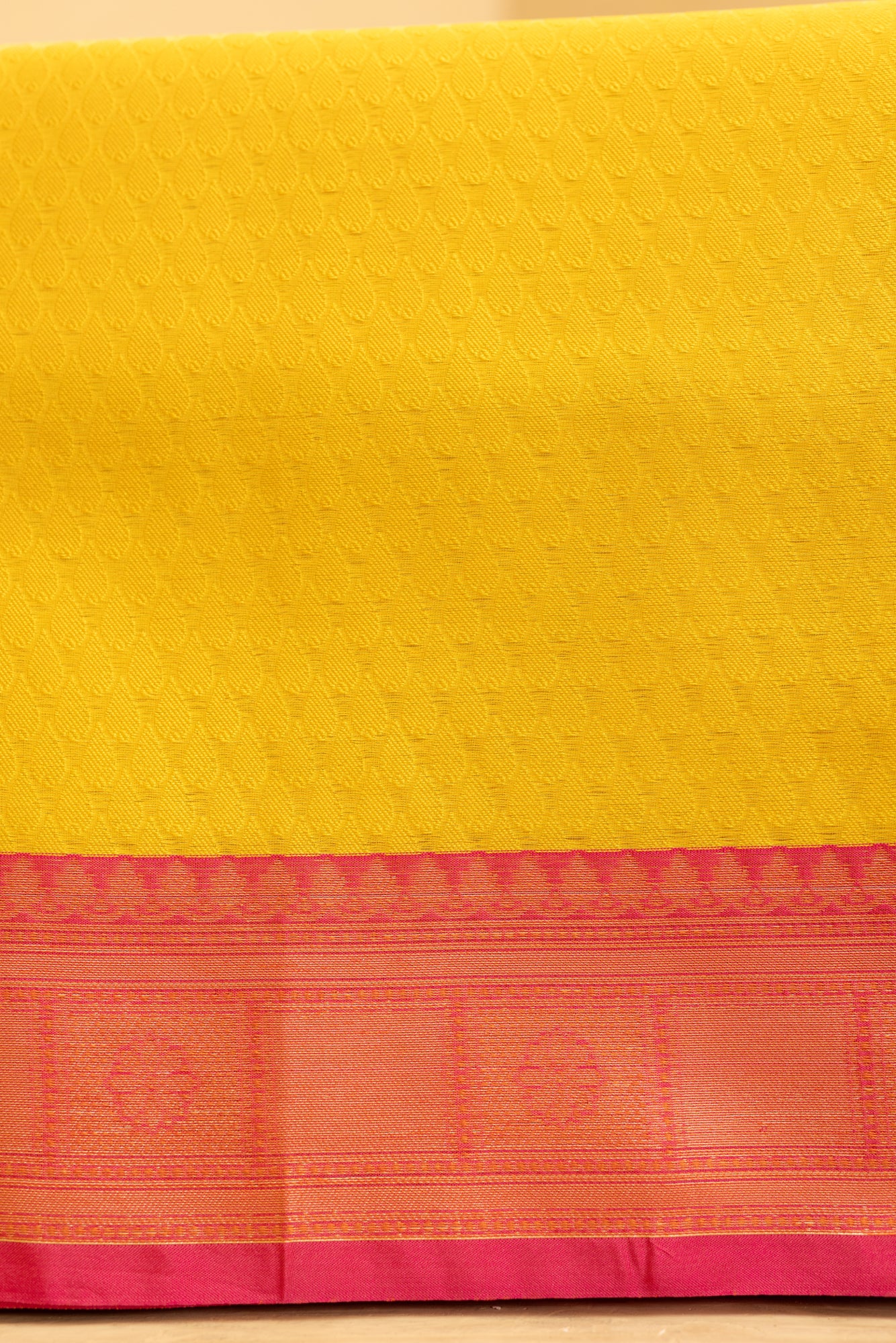 Yellow Kora Tanchoi saree