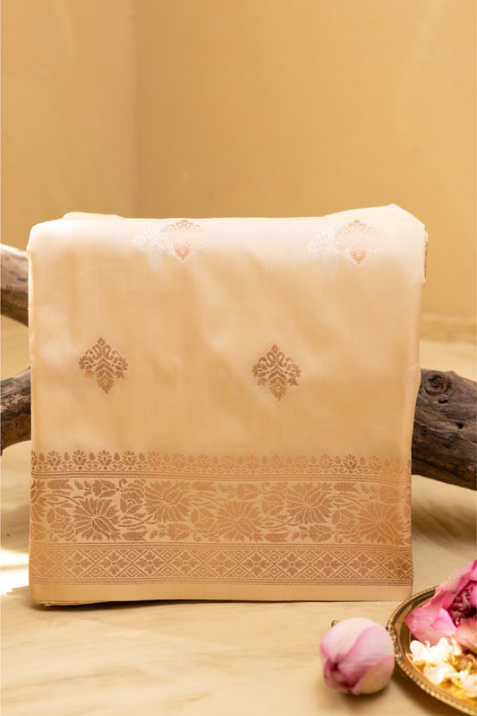 Cream double Buti Upada Silk Saree