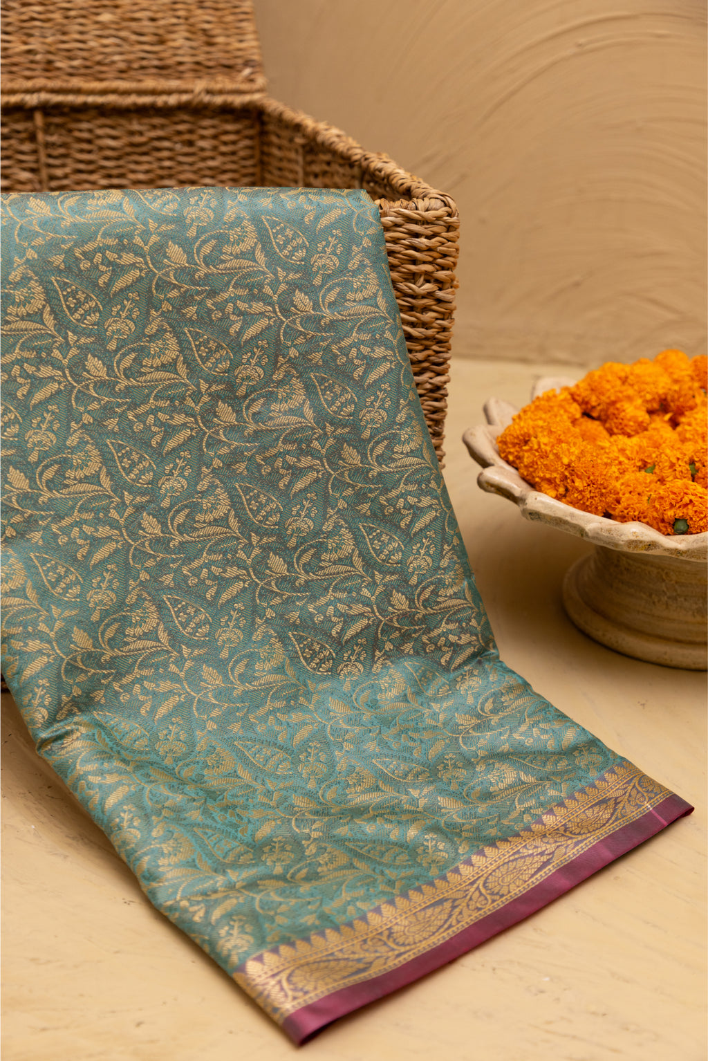 Turqoise Tanchoi Saree