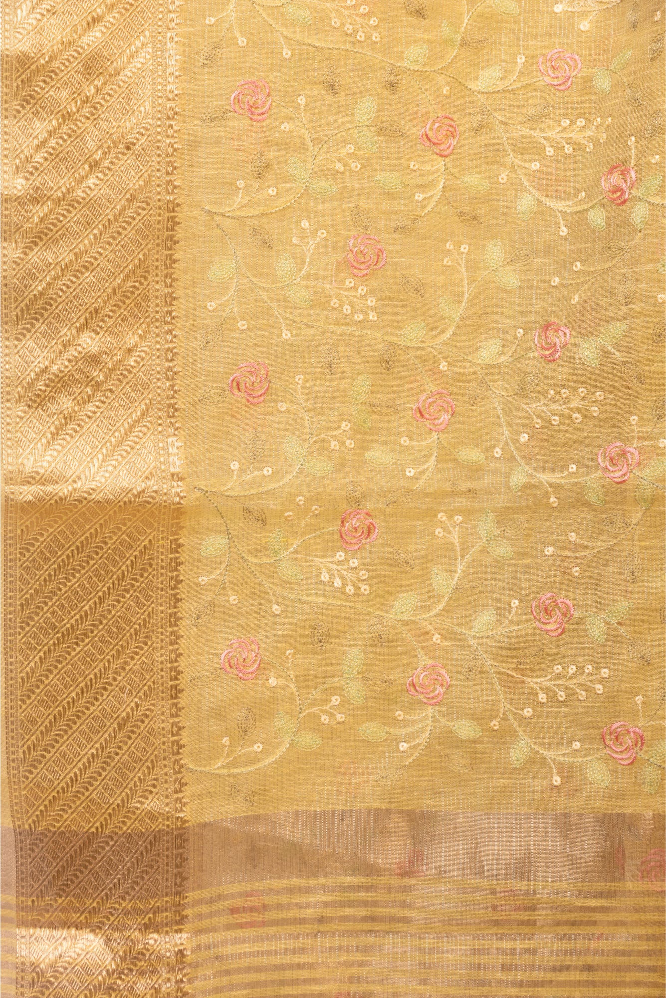 Linen Embroidered Lime Green Saree