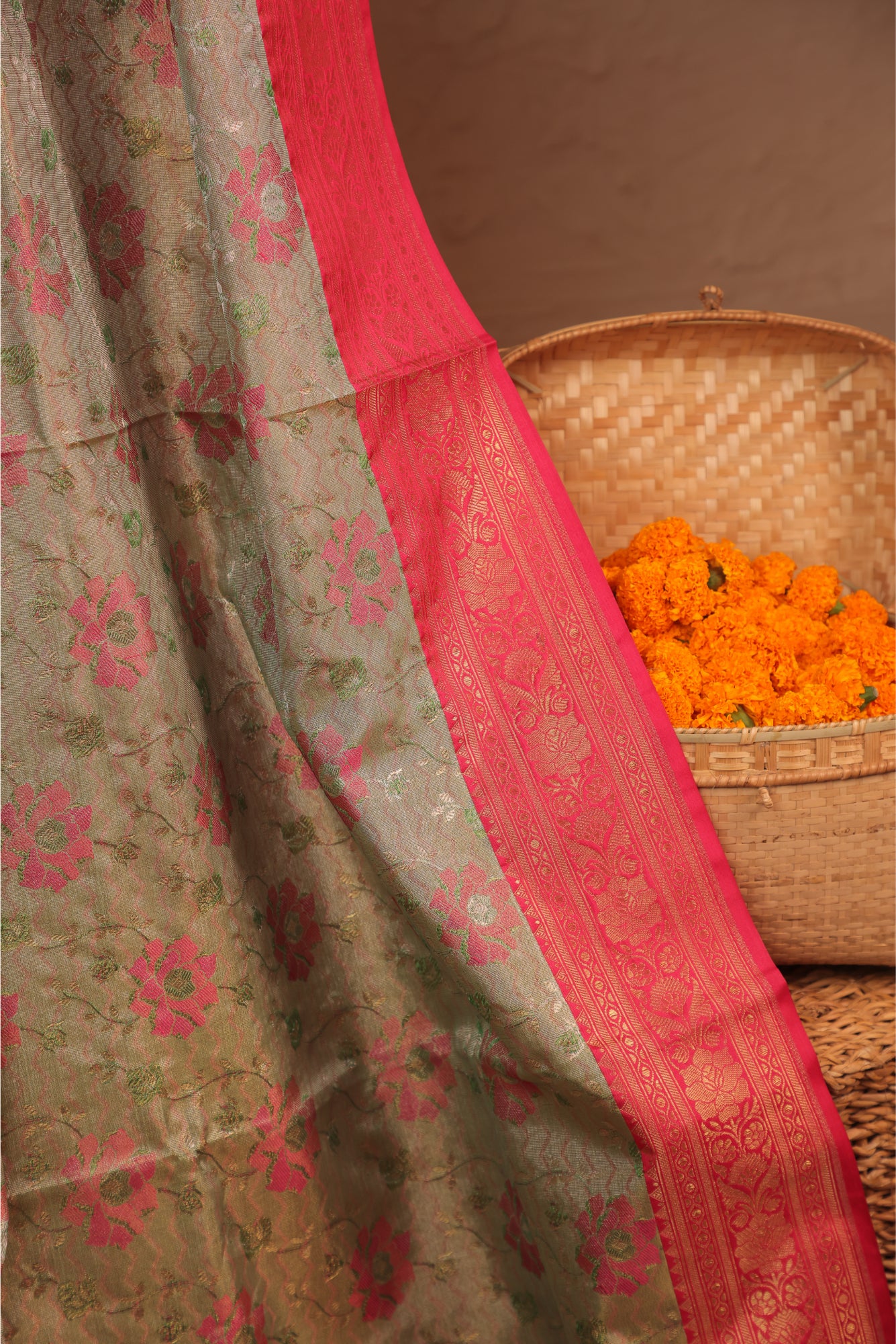 Tissue Green Tanchoi Brocade Saree