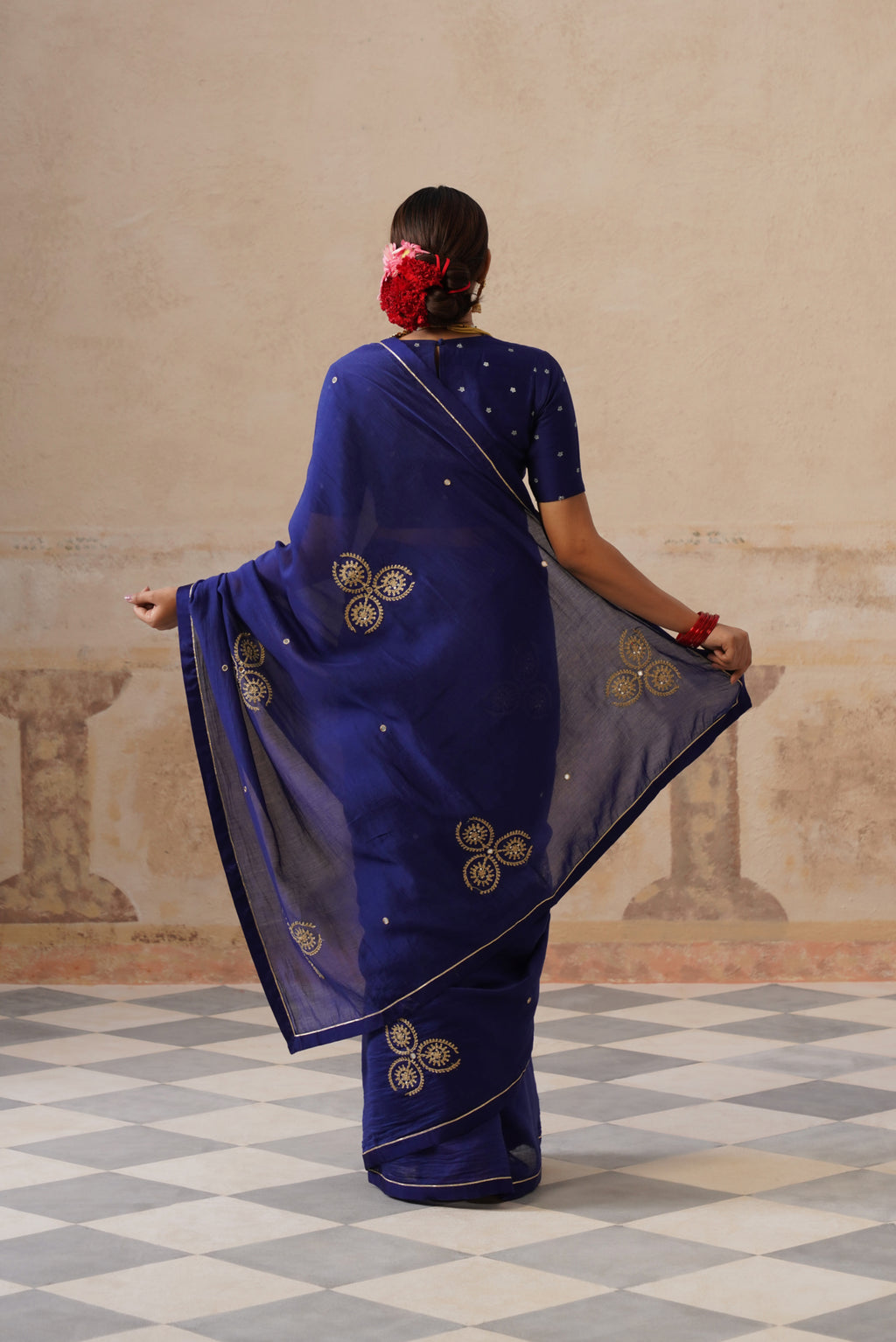 Lailah Cotton Silk Ink Blue Saree