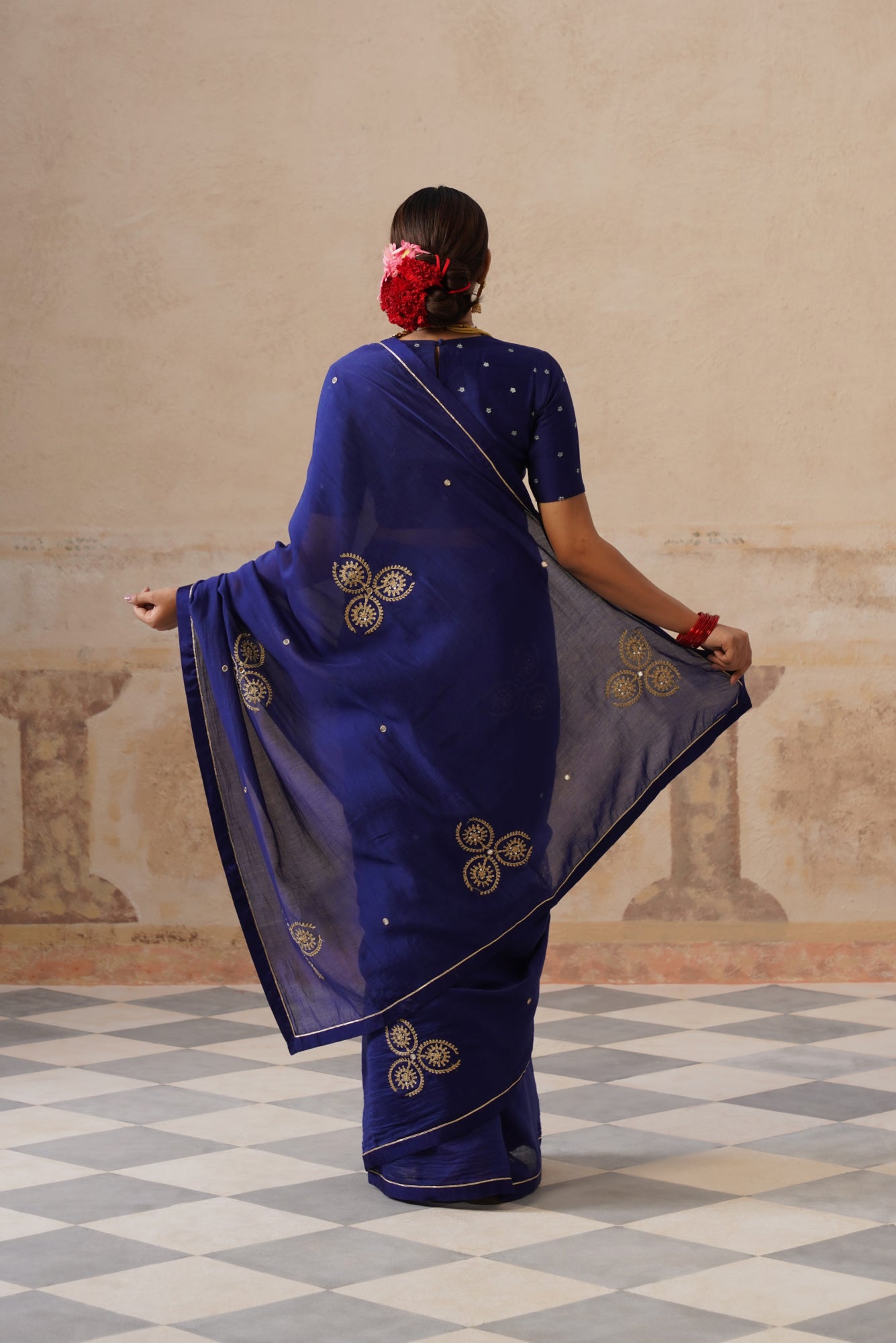 Lailah Cotton Silk Ink Blue Saree