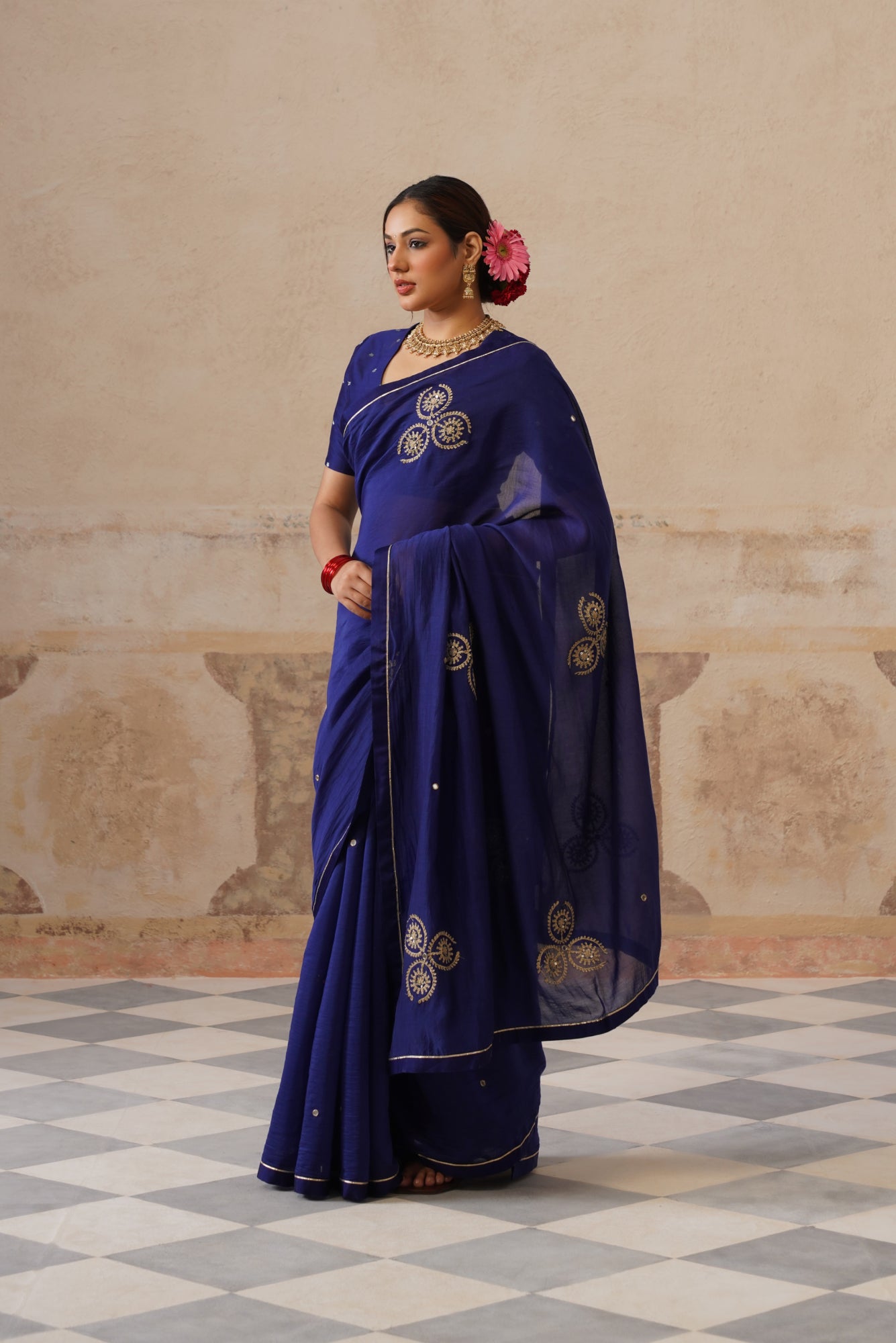 Lailah Cotton Silk Ink Blue Saree